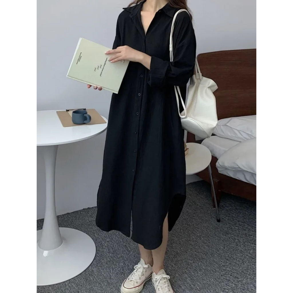 GR | Vintage short-sleeved shirt dress, linen and cotton