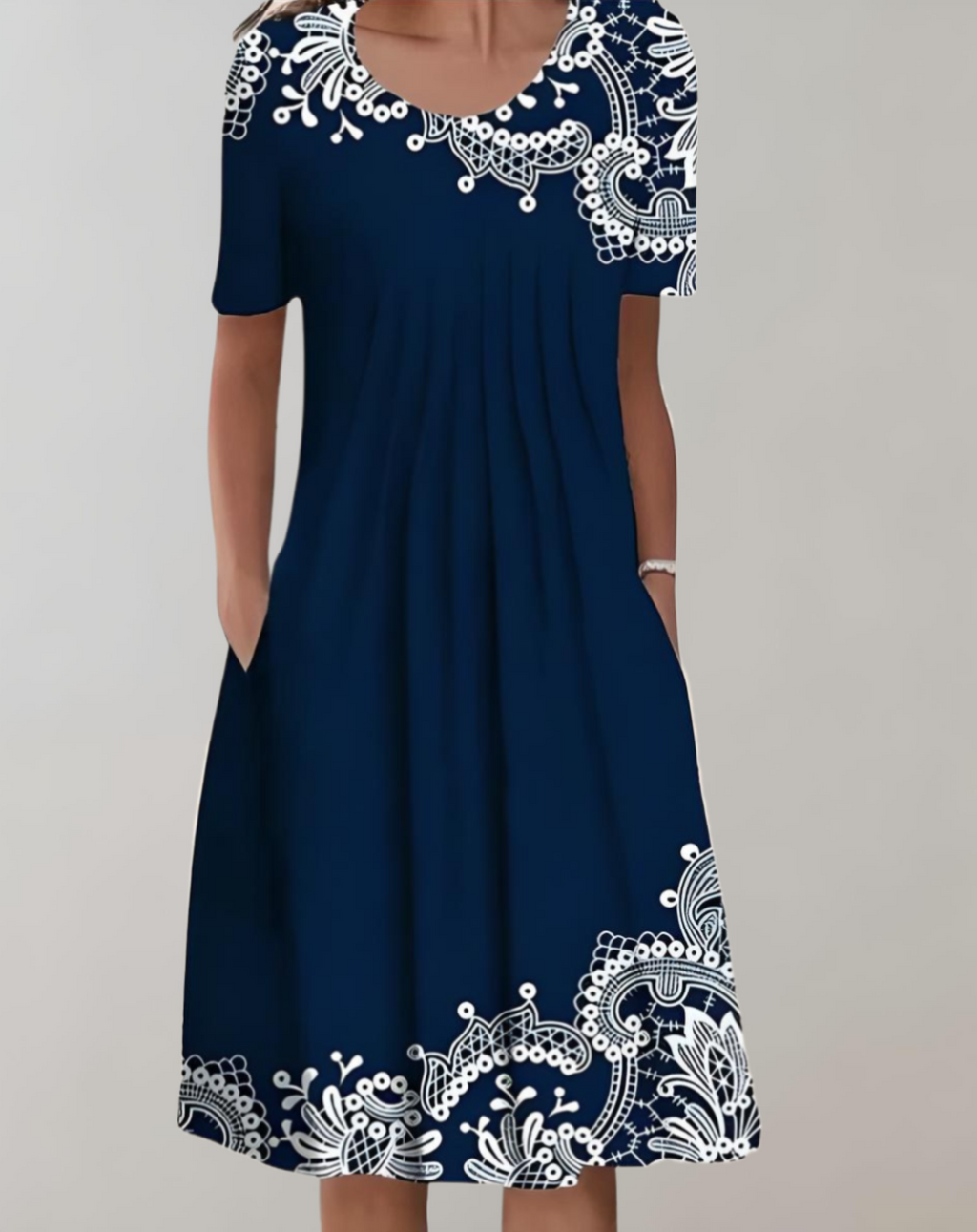 GR | Kurze Ärmel, Lockeres Midikleid mit Blumenmuster und Taschen
