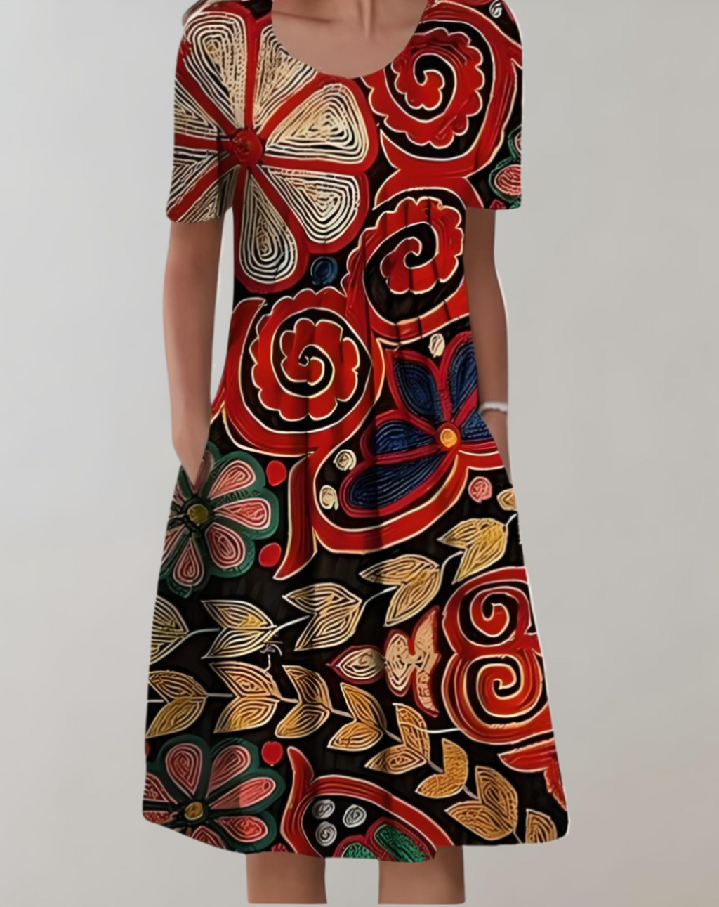 GR | Summer dress V-neck floral pattern lightweight casual dress