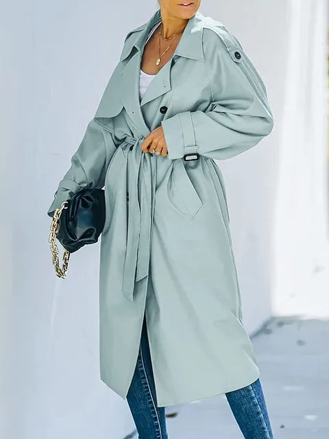 Classic lapel long trench coat windproof coat with belt