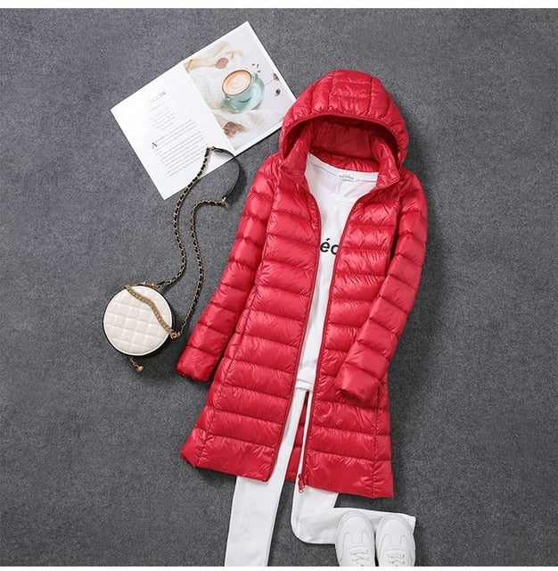 Ultralight, packable, long buffer jacket