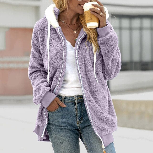 2024 Elegant, loose-fitting fleece coat with hood