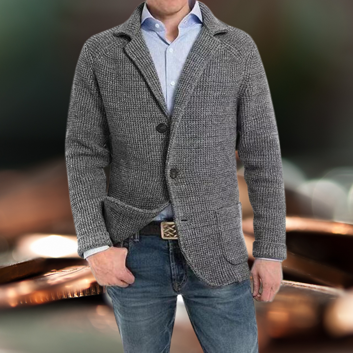 Long-sleeved blazers with turned-up collars; long-sleeved coats