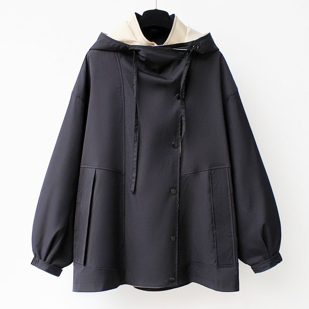 GR | Mid-length, fitted women's windbreaker with hood and zipper