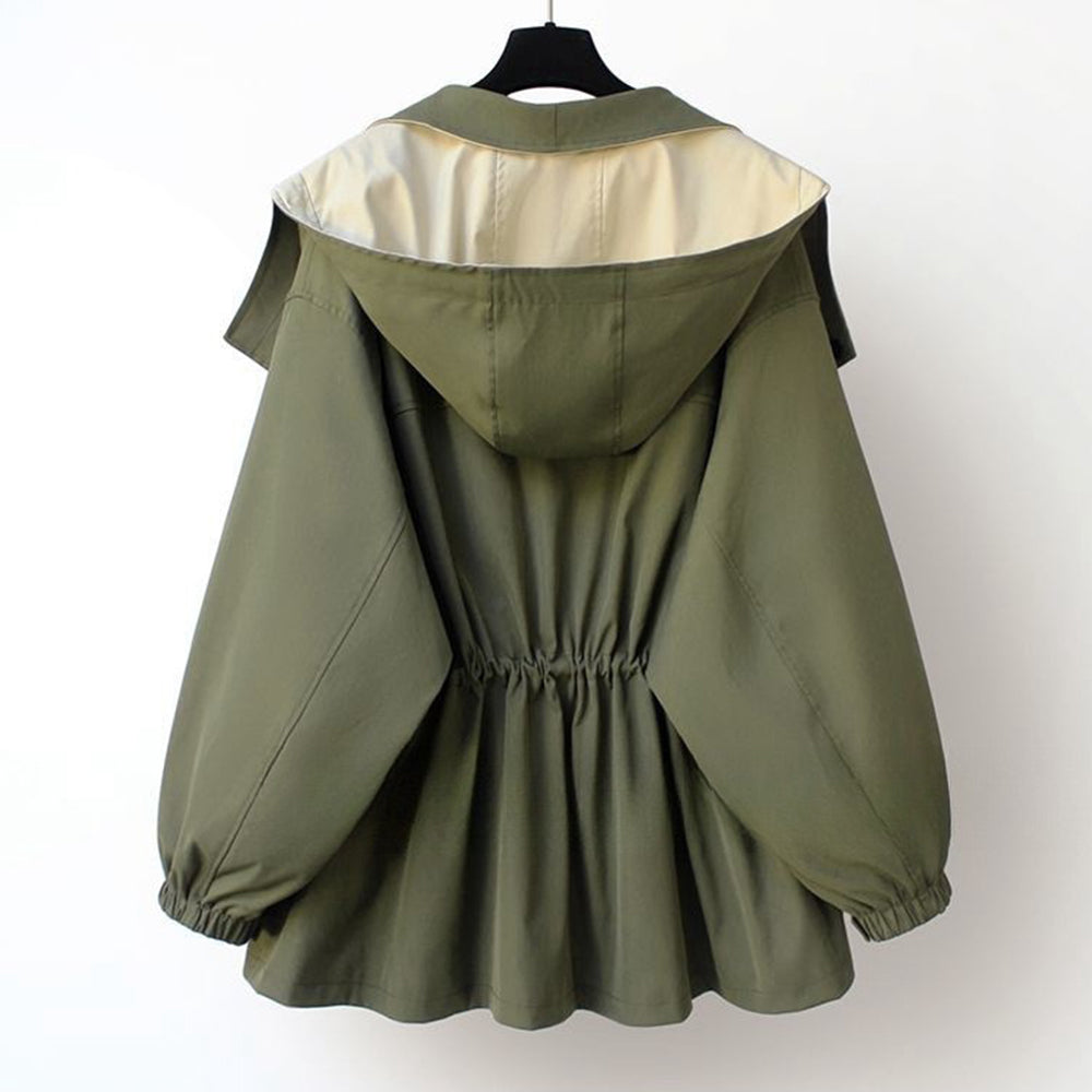GR | Mid-length, fitted women's windbreaker with hood and zipper