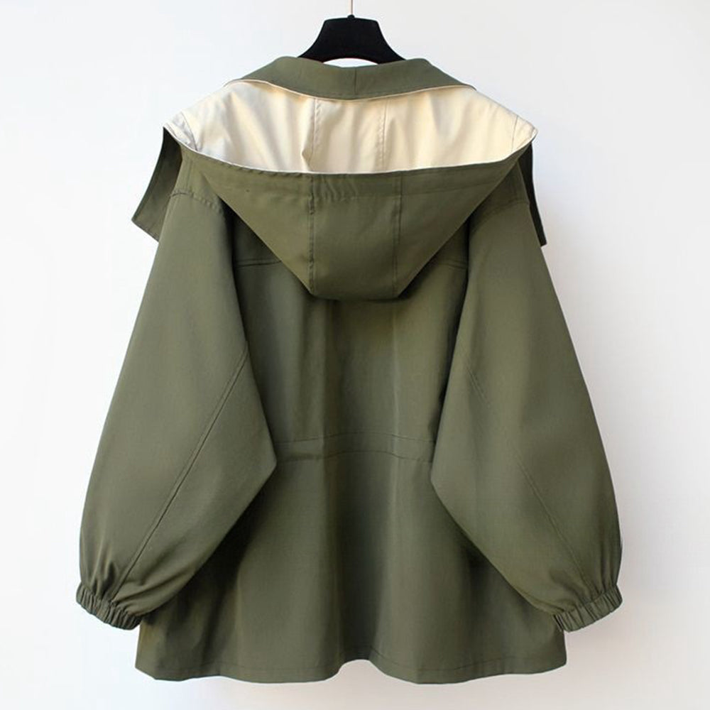 GR | Mid-length, fitted women's windbreaker with hood and zipper