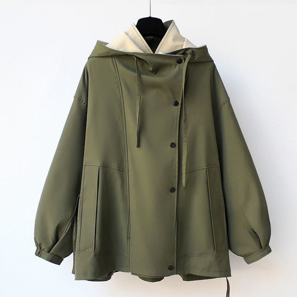 GR | Mid-length, fitted women's windbreaker with hood and zipper