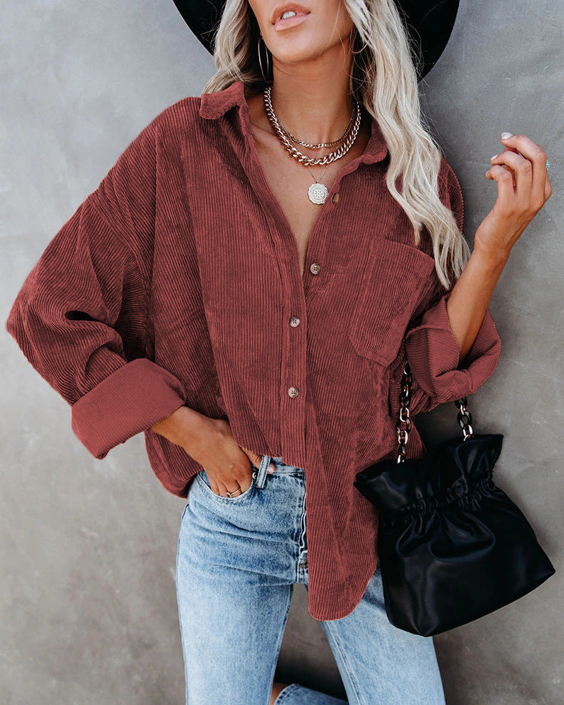 GR - Women's oversized corduroy shirt for casual chic