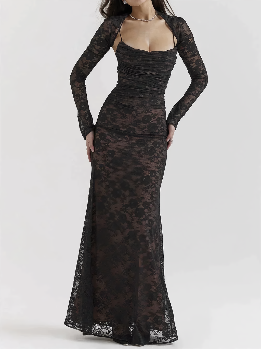 GR | Maxi dress with lace embroidery and sling