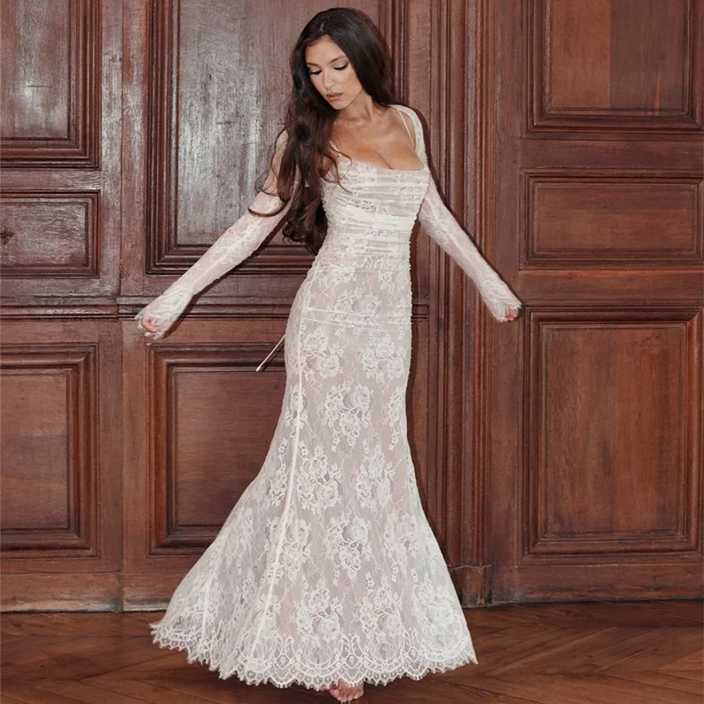GR | Maxi dress with lace embroidery and sling