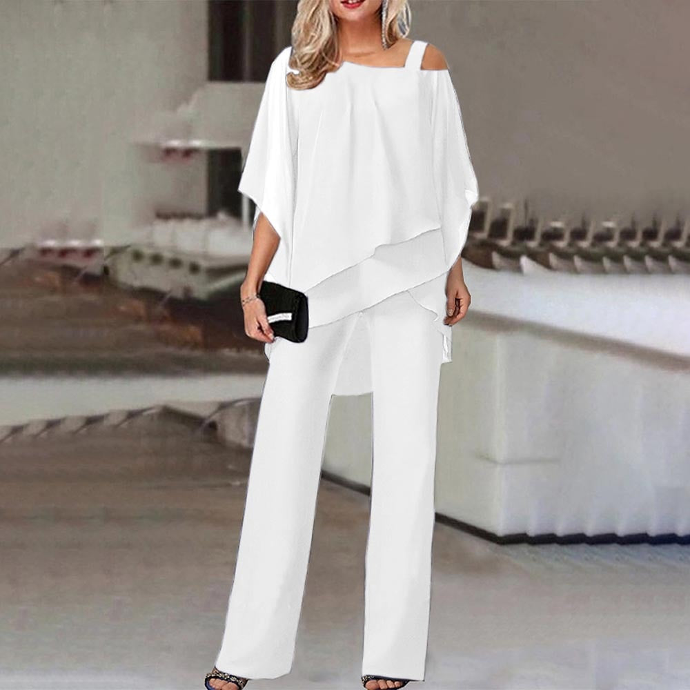 GR Women's Two-Piece Set | Elegant Jumpsuit with Cold Shoulder Blouse 