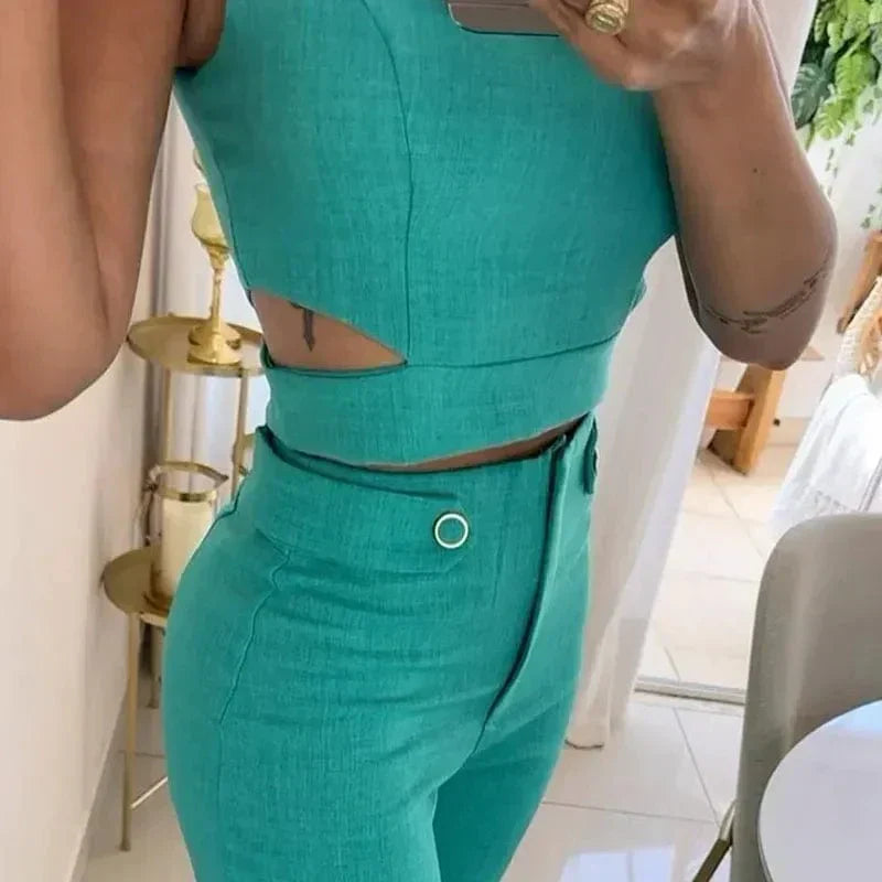 GR | Set of Sleeveless Top and High-Waisted Trousers