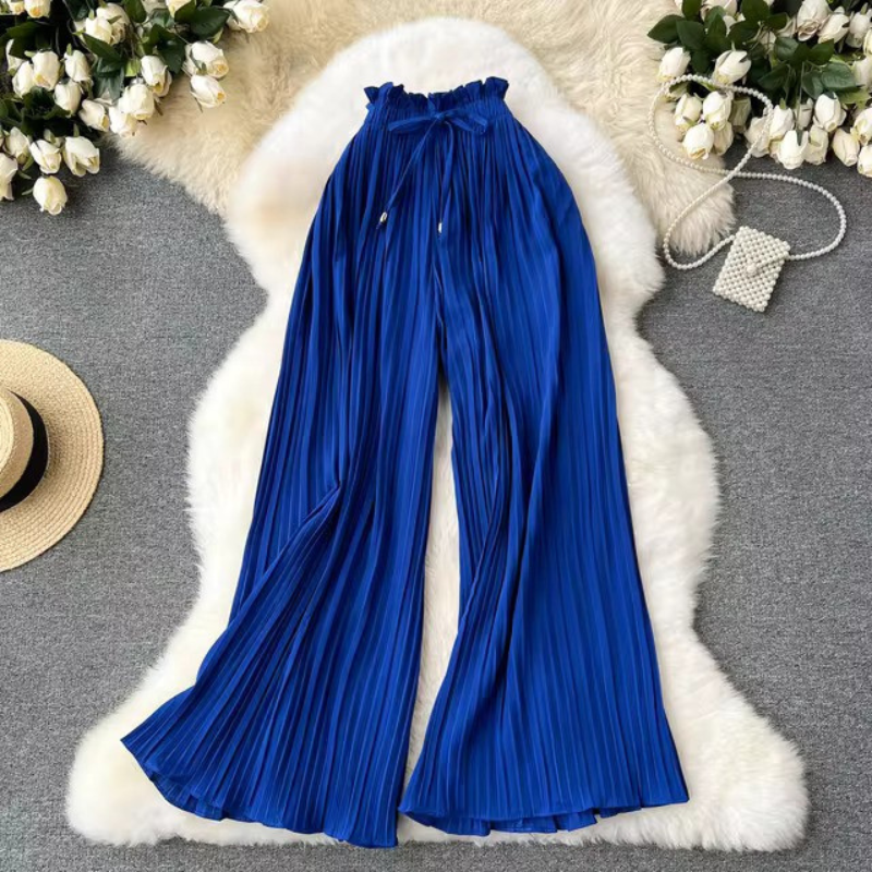 GR | Elasticated summer trousers with pleats for women