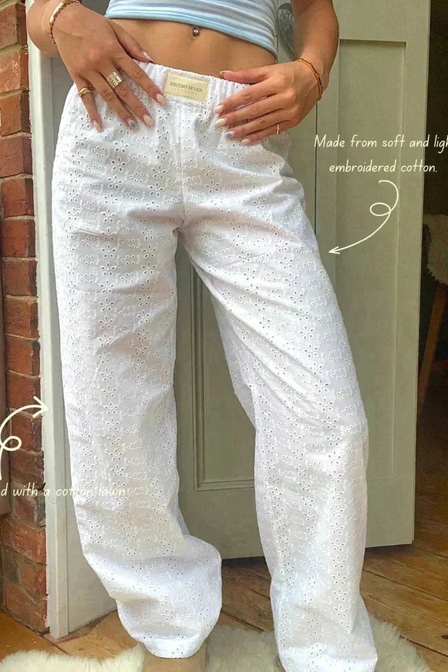 GR | Low Rise Trousers with Elastic Waist and Low Waist - Women's Trousers
