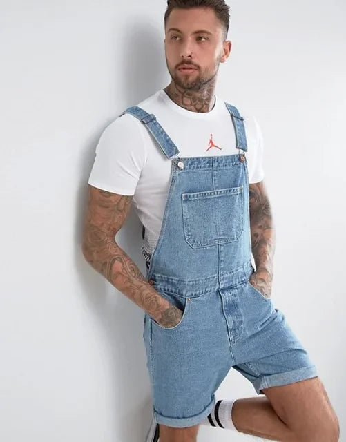 GR | Casual denim jumpsuit with adjustable straps and pockets