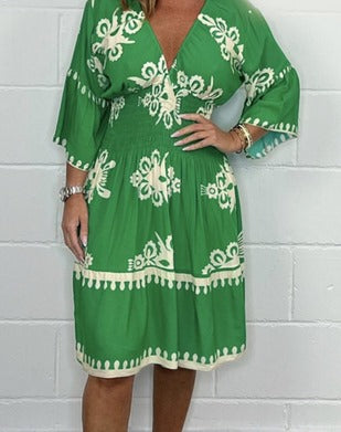Printed dress with a V-neck
