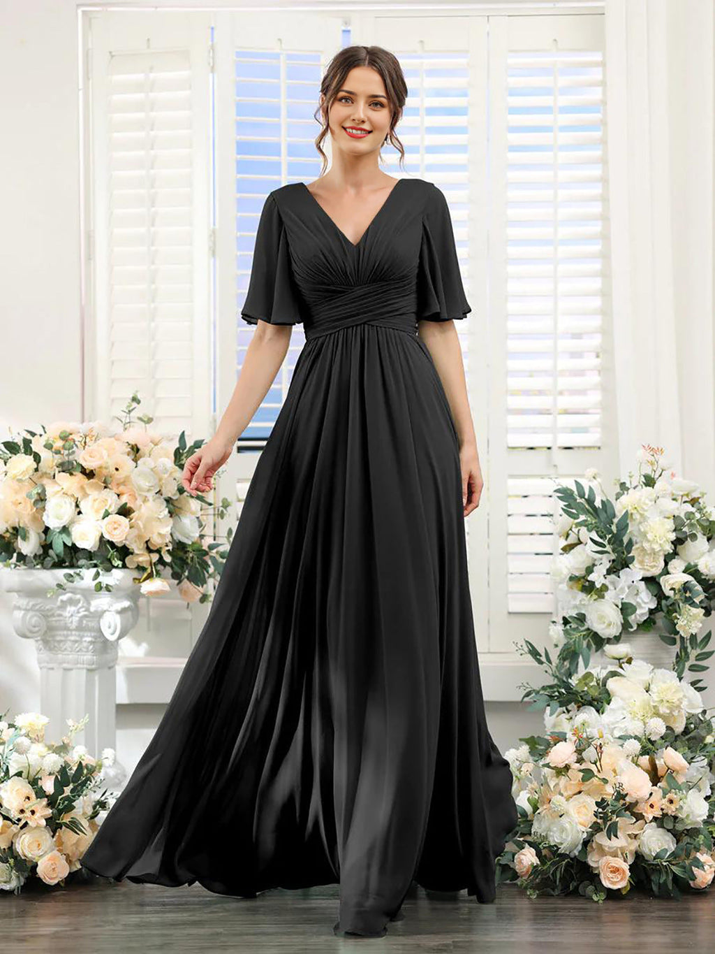 dress | Flowing V-neck chiffon dress for women