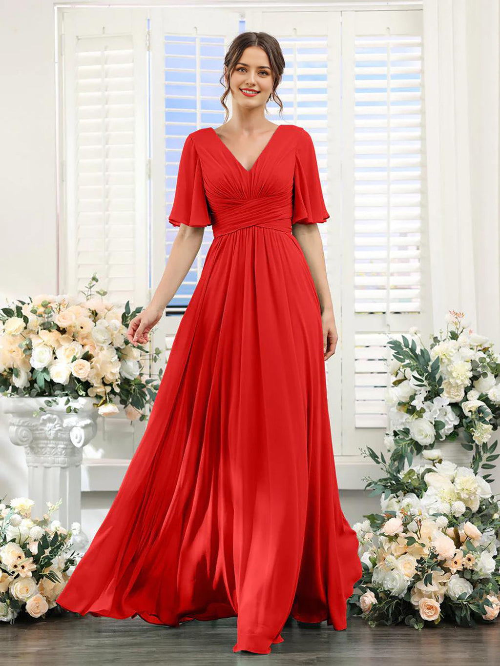 dress | Flowing V-neck chiffon dress for women