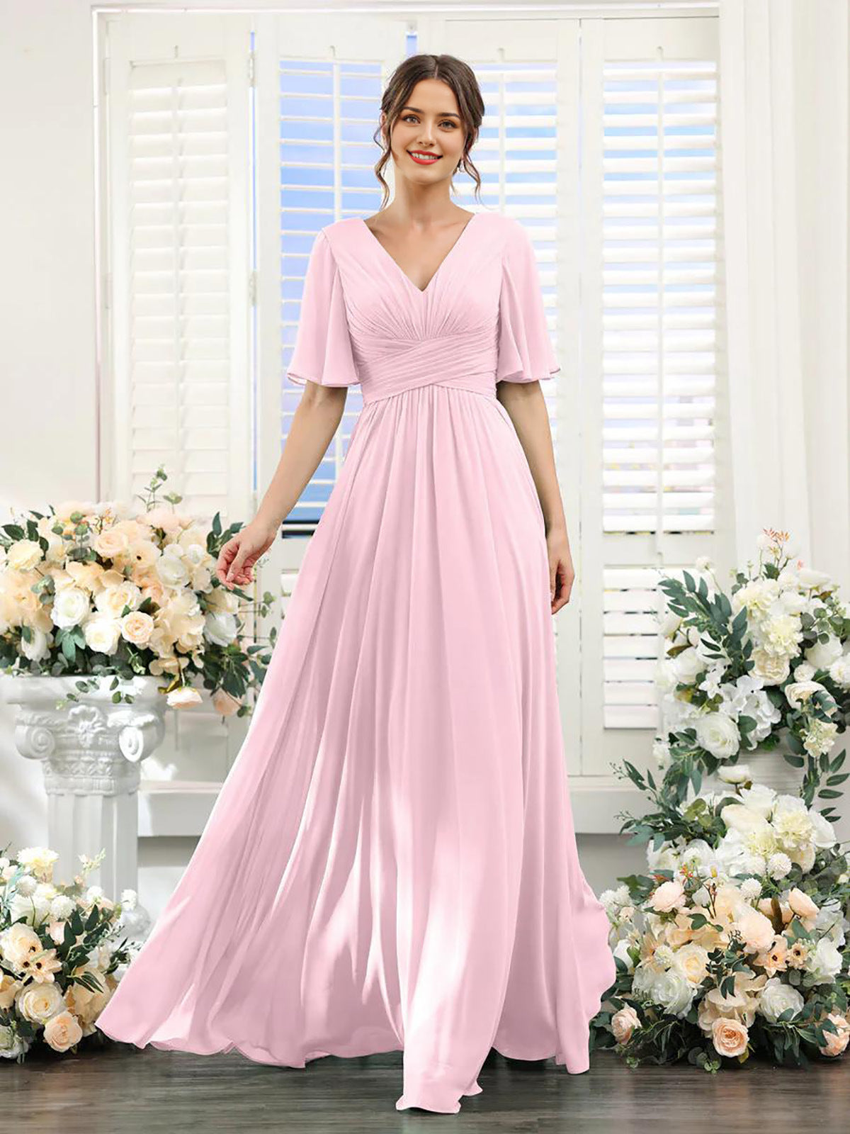 dress | Flowing V-neck chiffon dress for women