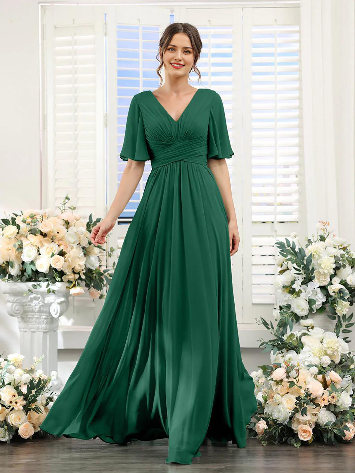 dress | Flowing V-neck chiffon dress for women