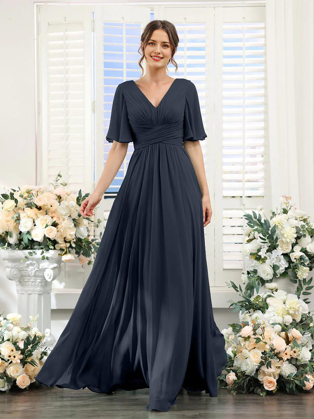 dress | Flowing V-neck chiffon dress for women