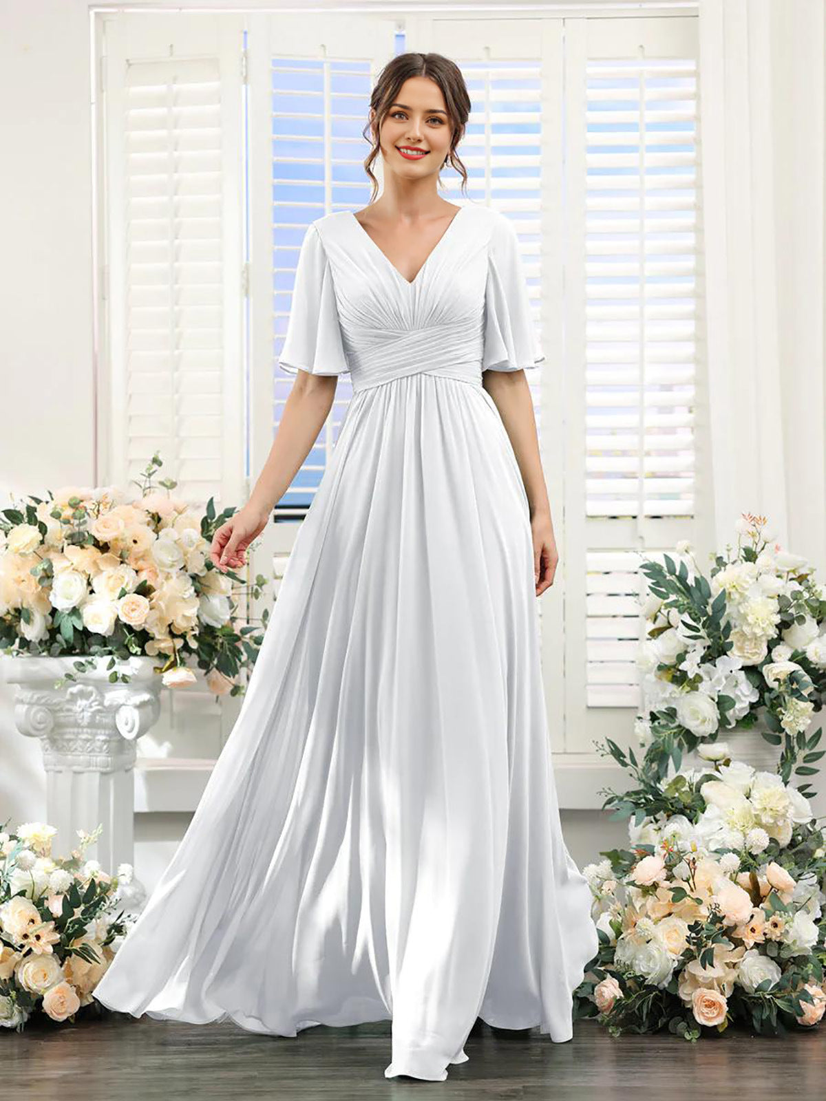 dress | Flowing V-neck chiffon dress for women