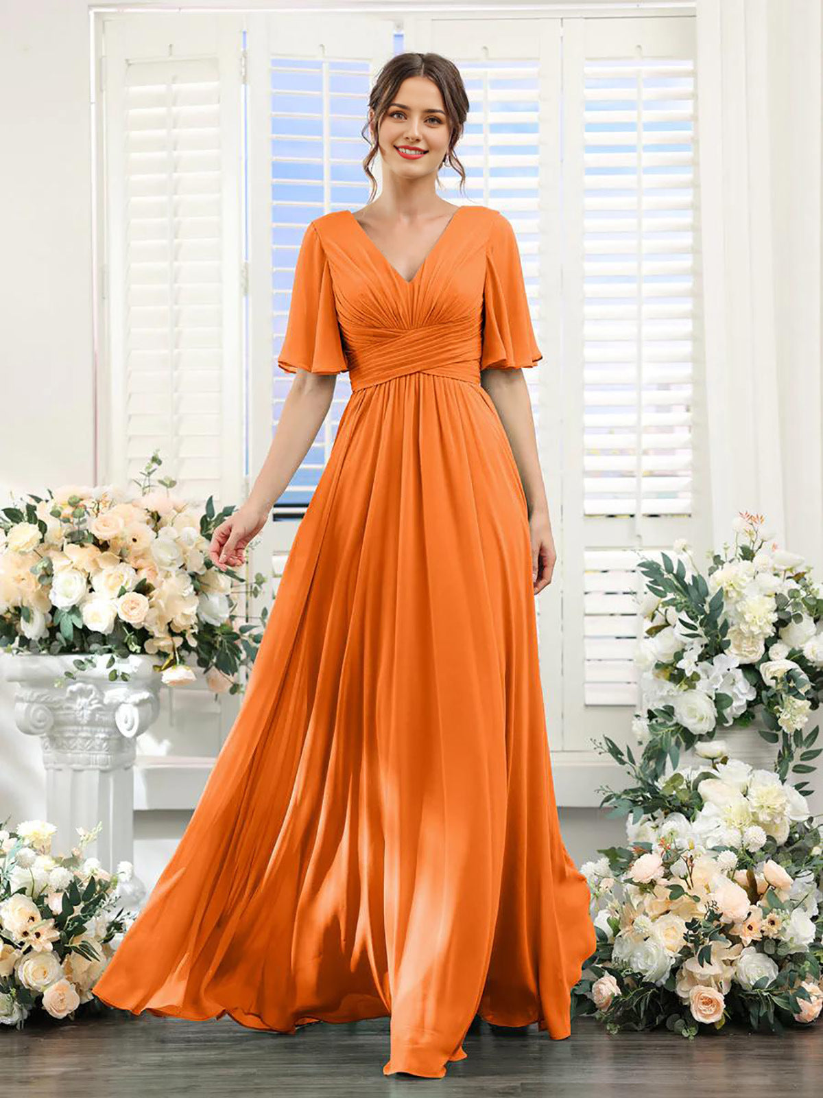 dress | Flowing V-neck chiffon dress for women