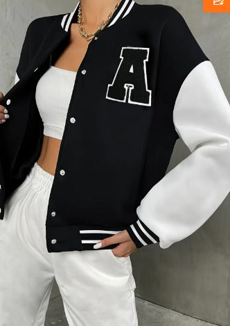 GR | Women's Varsity Bomber Jacket - Letter Print Casual Jacket
