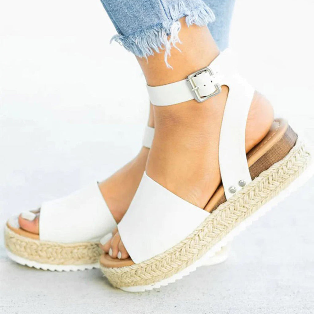 GR | Platform Sandals Espadrille Sole Adjustable Ankle Strap Toe Strap
