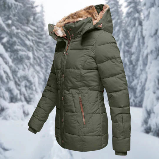 GR - Hooded fur-lined puffer jacket for women