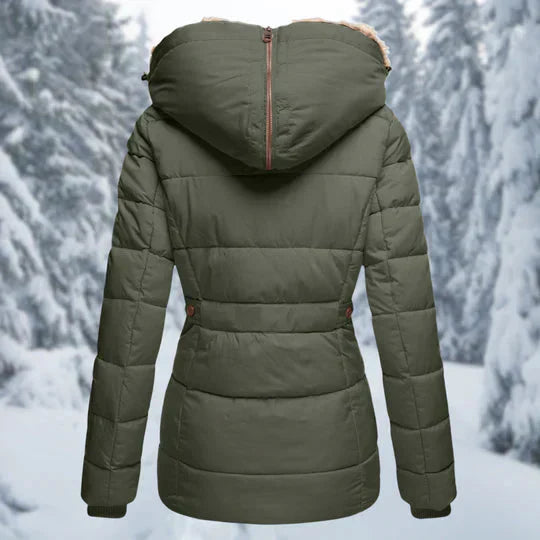 GR - Hooded fur-lined puffer jacket for women