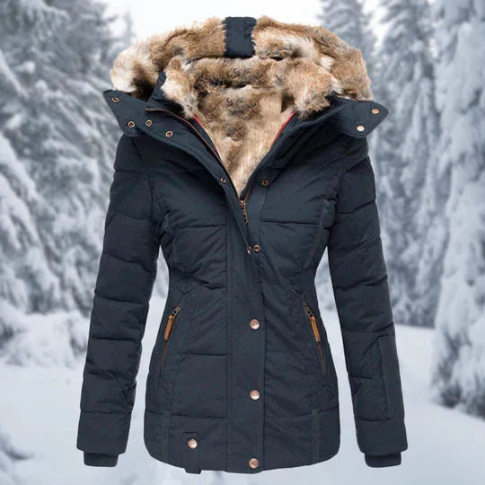 GR - Hooded fur-lined puffer jacket for women