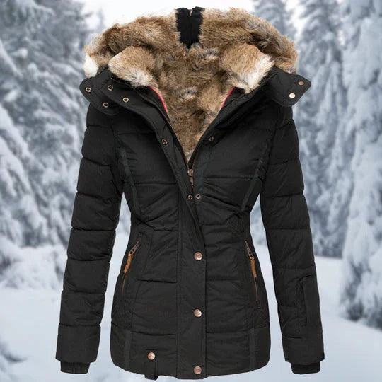GR - Hooded fur-lined puffer jacket for women
