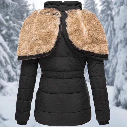 GR - Hooded fur-lined puffer jacket for women