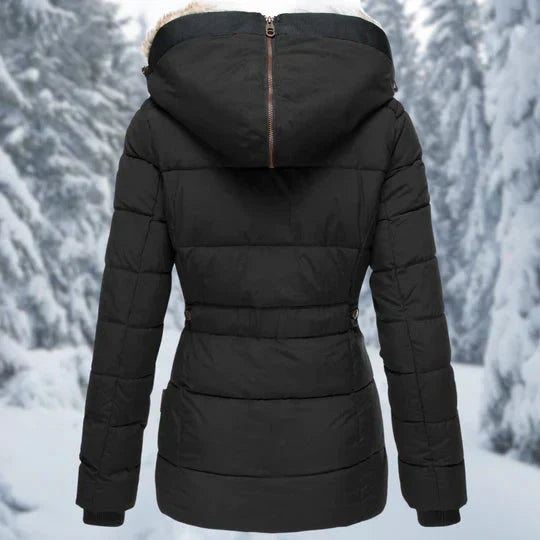 GR - Hooded fur-lined puffer jacket for women
