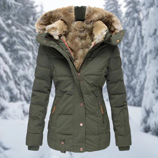 GR - Hooded fur-lined puffer jacket for women