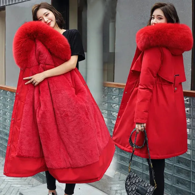 2024 Long New Coat with Hood and Soft Collar