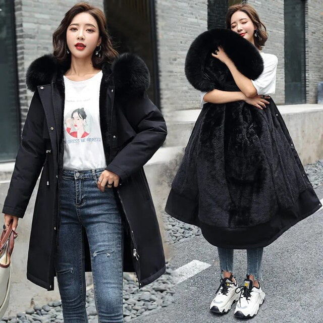 2024 Long New Coat with Hood and Soft Collar