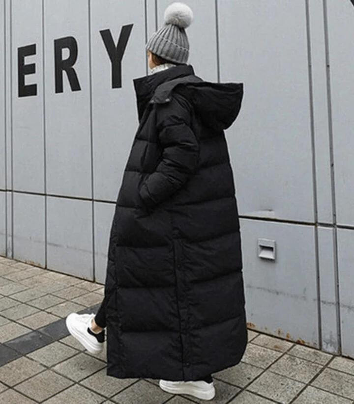 GR | Long hooded puffer down jacket for women