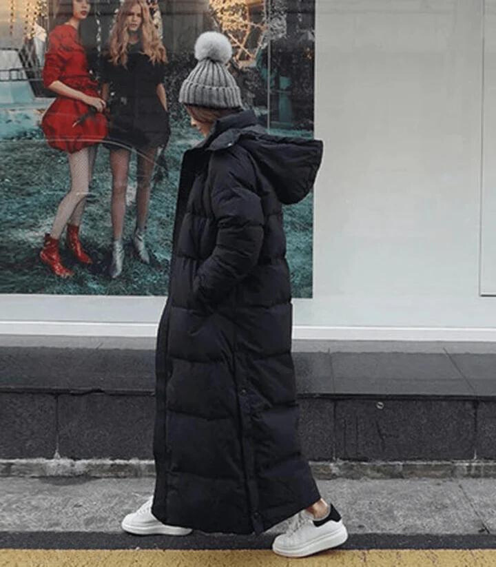 GR | Long hooded puffer down jacket for women