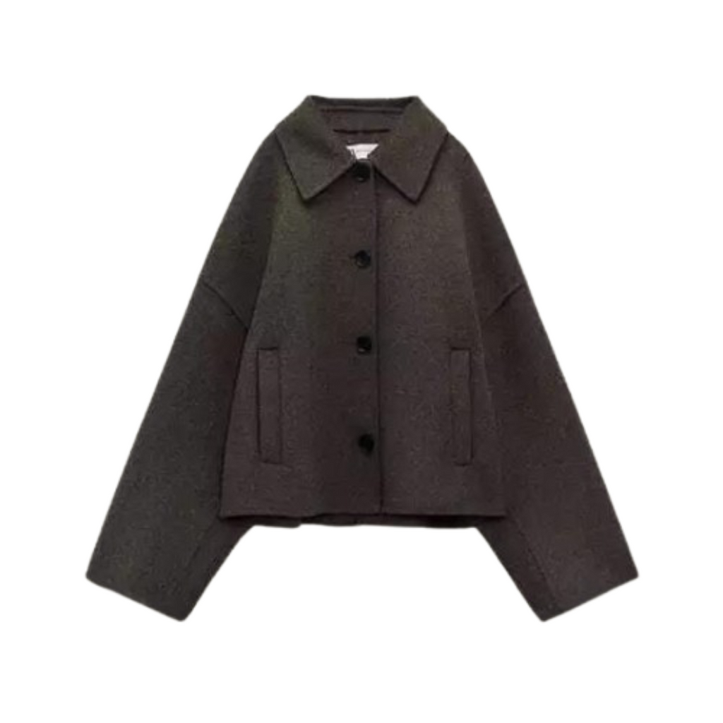 GR | Single-breasted, relaxed fit, short wool coat, wool trench coat for women