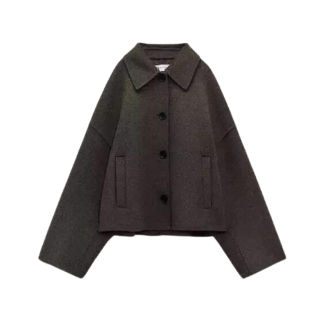 GR | Single-breasted, relaxed fit, short wool coat, wool trench coat for women