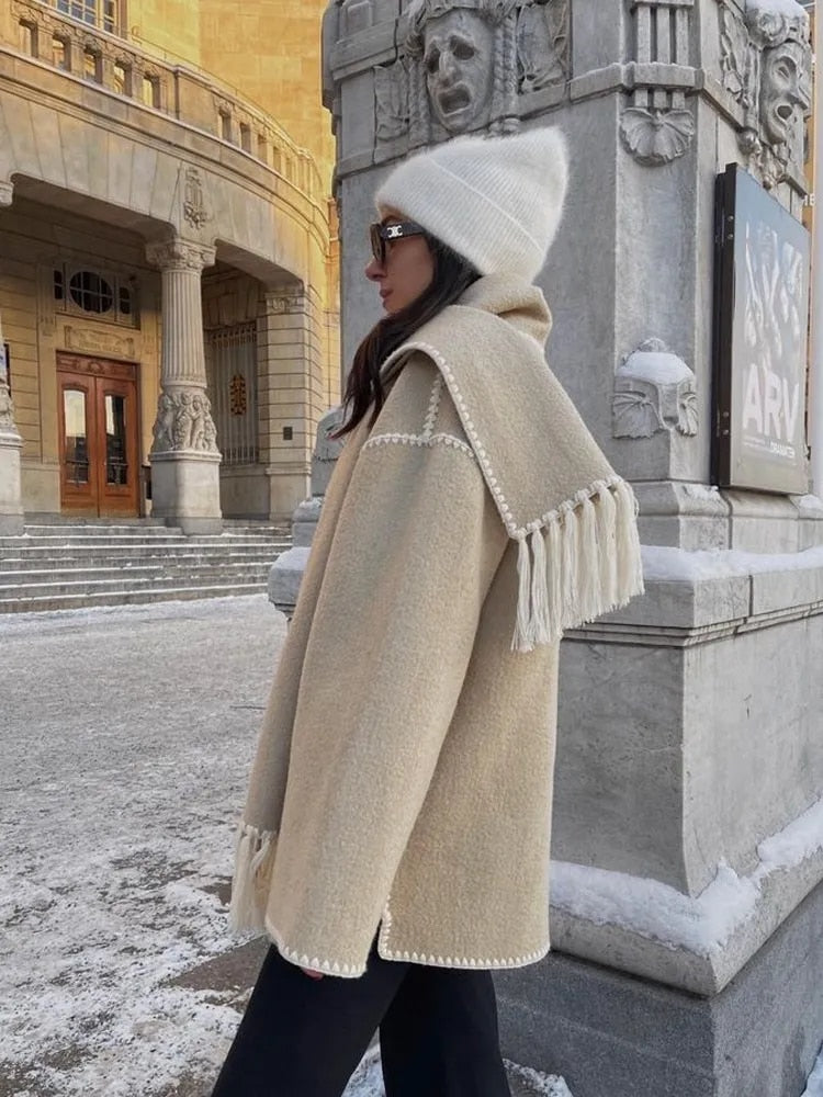 GR Coats with scarf Elegant jackets with long sleeves and pockets