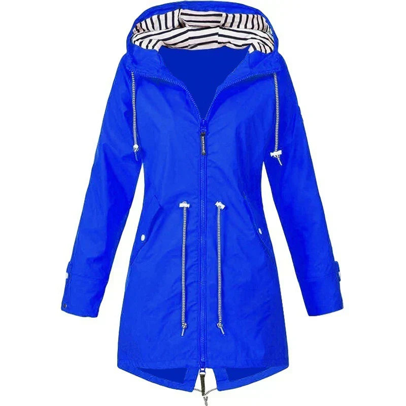 Rain jacket with hood and outer pockets 
