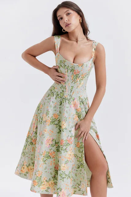 GR | Printed floral dress, corset style