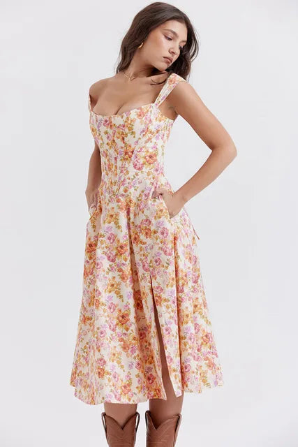 GR | Printed floral dress, corset style