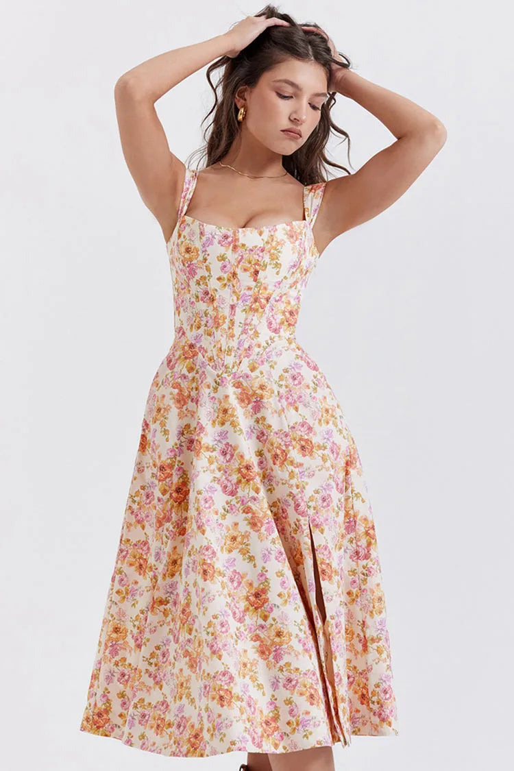 GR | Printed floral dress, corset style