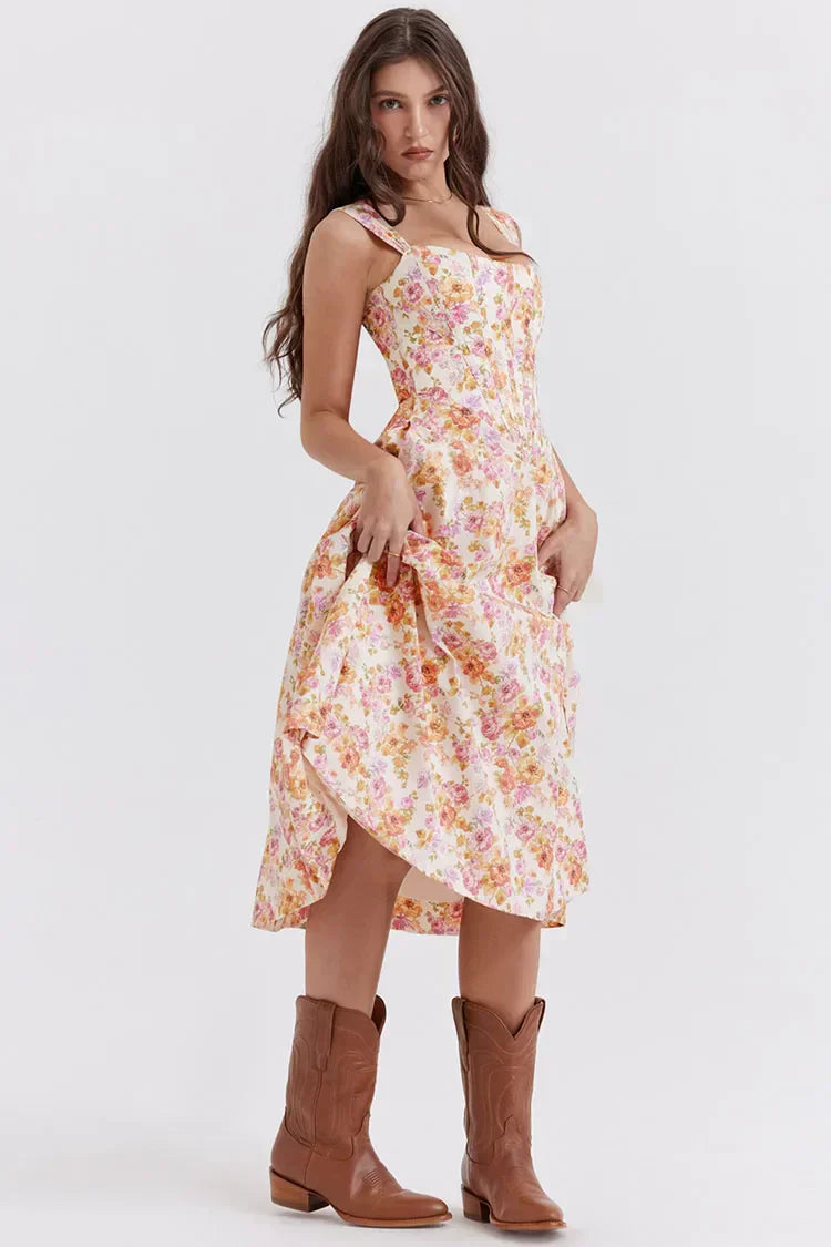GR | Printed floral dress, corset style