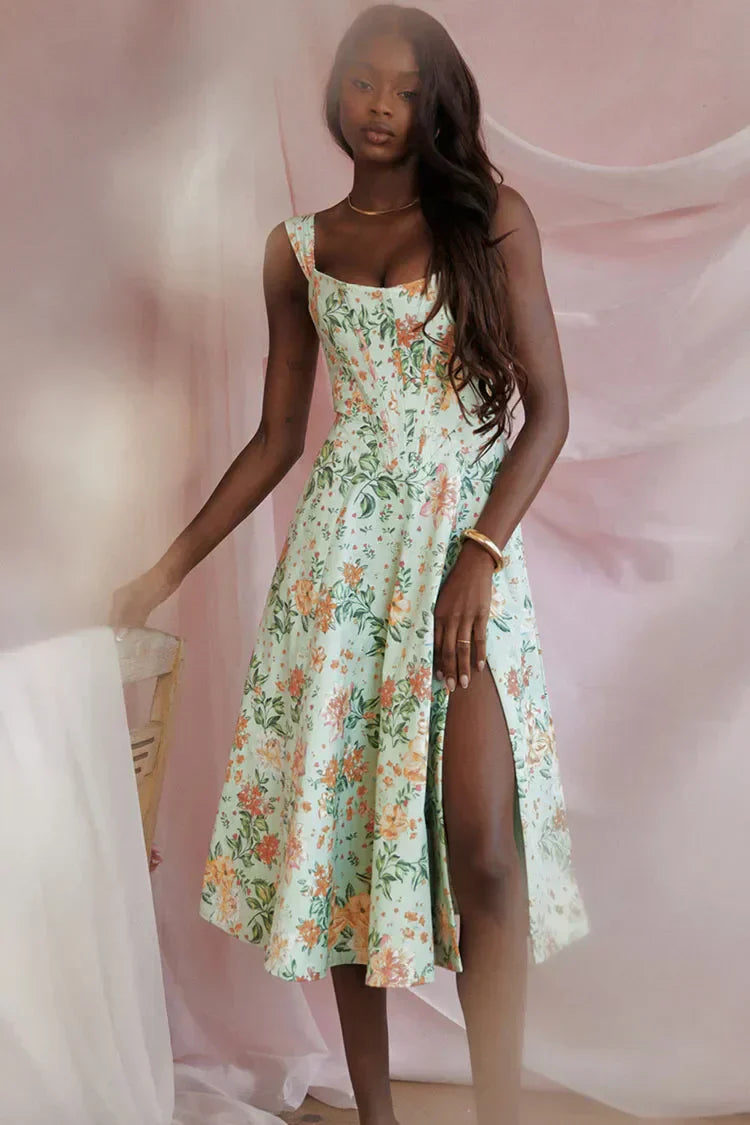 GR | Printed floral dress, corset style
