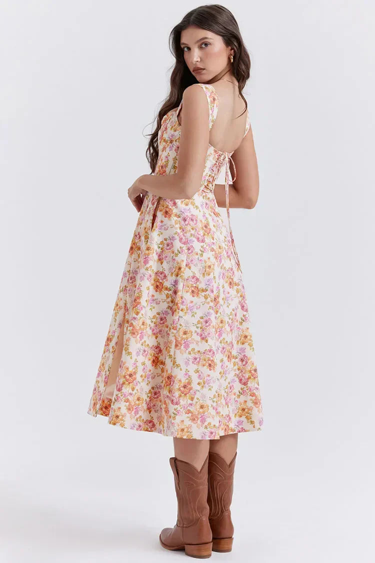 GR | Printed floral dress, corset style